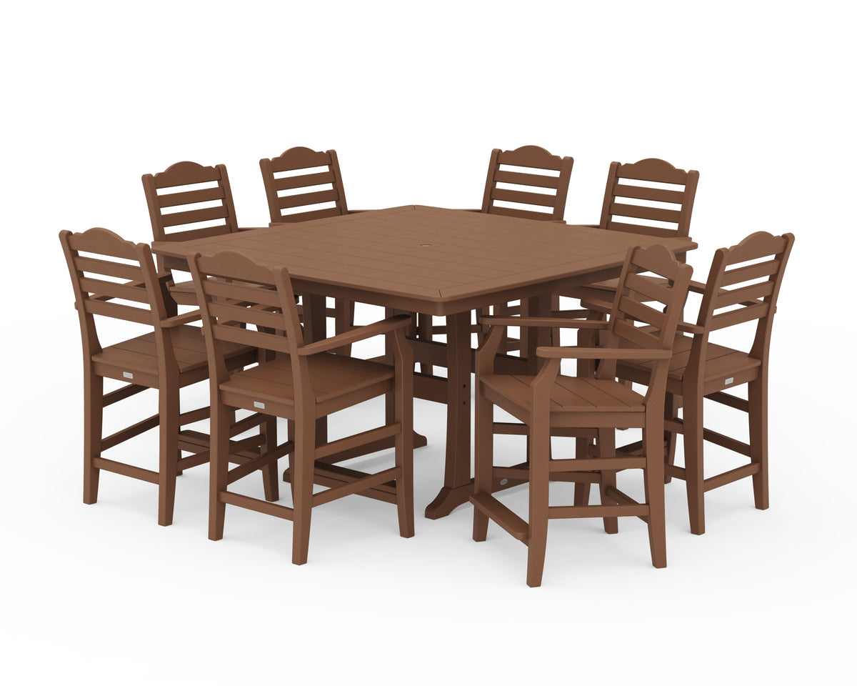 POLYWOOD Savannah 9-Piece Square Counter Set with Trestle Legs in Teak