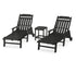 POLYWOOD Cottage 3-Piece Chaise Set with Arms and Wheels in Black