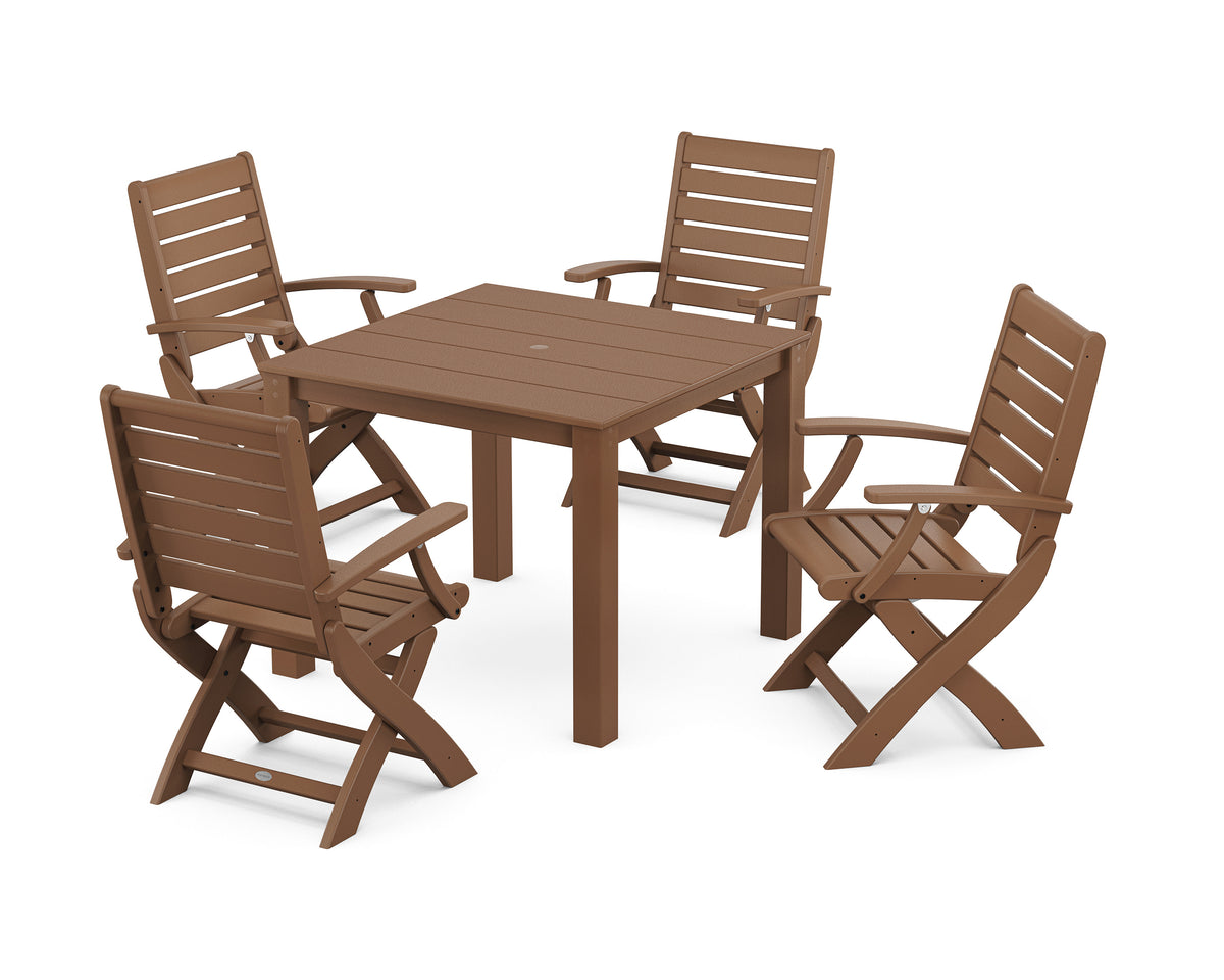 POLYWOOD Signature Folding Chair 5-Piece Parsons Dining Set in Teak
