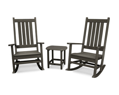 POLYWOOD Vineyard 3-Piece Rocking Chair Set with South Beach 18" Side Table in Vintage Coffee