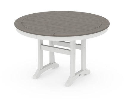 POLYWOOD Nautical Trestle 48" Round Dining Table in White / Driftwood