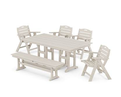 POLYWOOD Nautical Lowback 6-Piece Farmhouse Dining Set with Bench in Sand