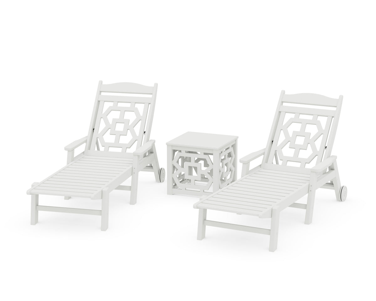 POLYWOOD Chinoiserie 3-Piece Chaise Set in Vintage White