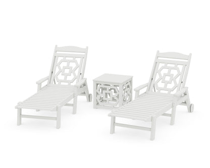 POLYWOOD Chinoiserie 3-Piece Chaise Set in Vintage White