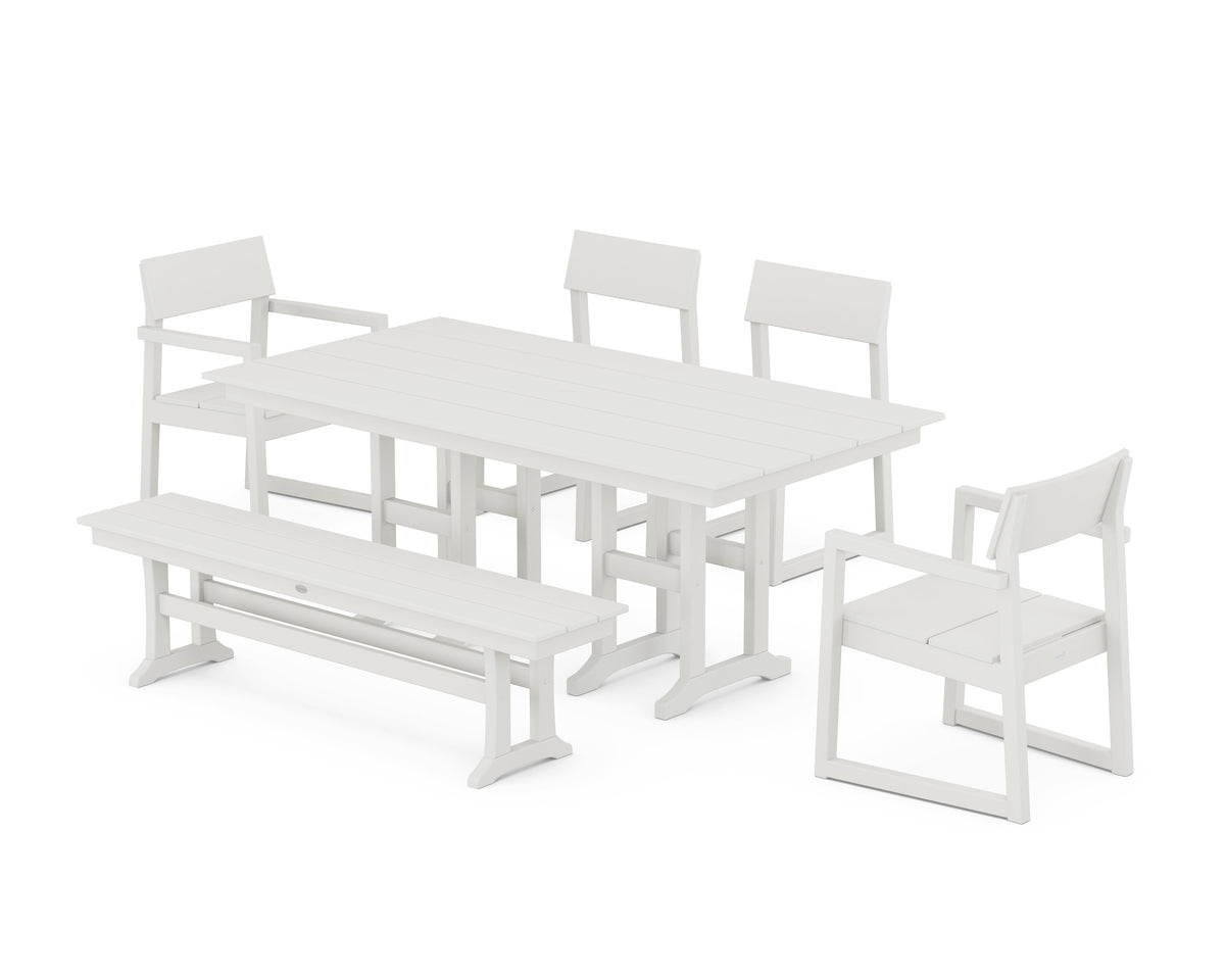 POLYWOOD EDGE 6-Piece Farmhouse Dining Set in Vintage White