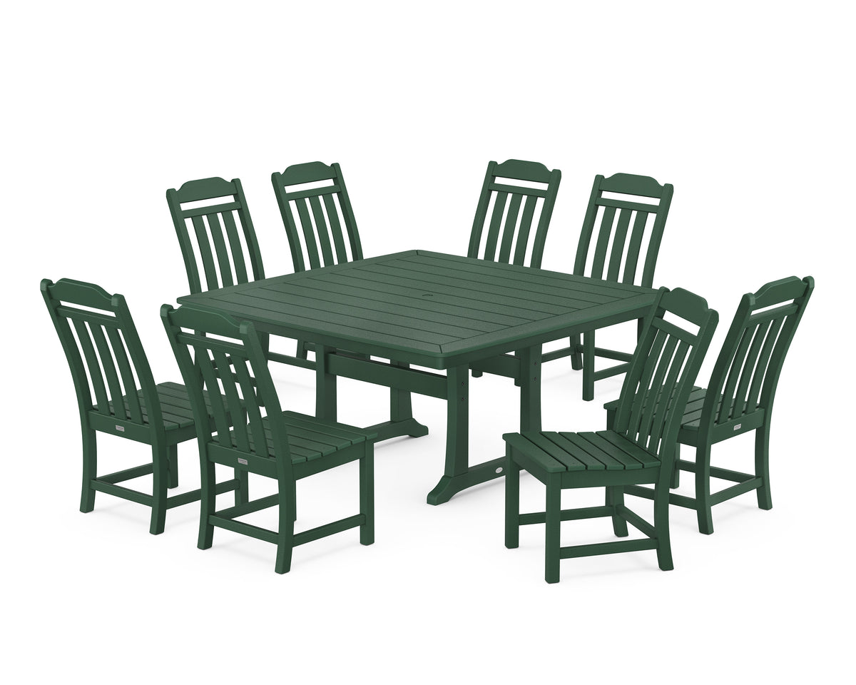 POLYWOOD Cottage 9-Piece Square Side Chair Dining Set with Trestle Legs in Green