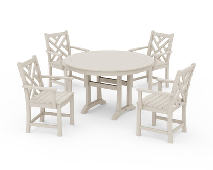 POLYWOOD Chippendale 5-Piece Nautical Trestle Dining Arm Chair Set in Sand