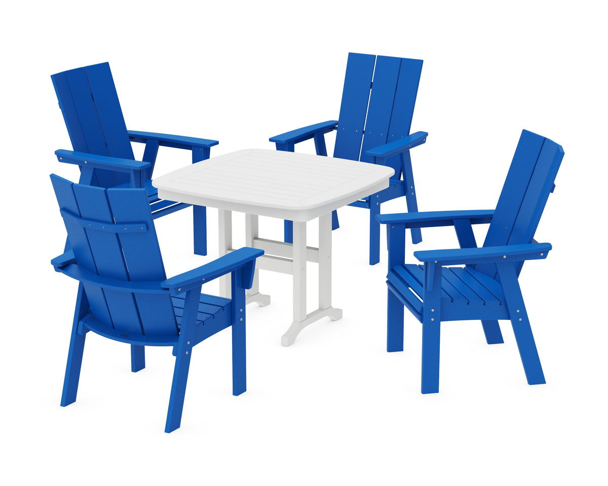 POLYWOOD Modern Curveback Adirondack 5-Piece Dining Set - 37" Table in Pacific Blue / White