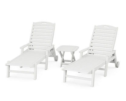 POLYWOOD Nautical 3-Piece Chaise Set with Nautical Side Table in White