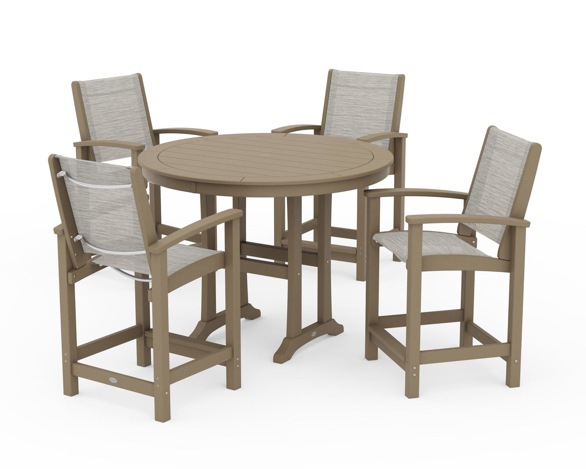 POLYWOOD Coastal 5-Piece Counter Set in Vintage Sahara / Birch
