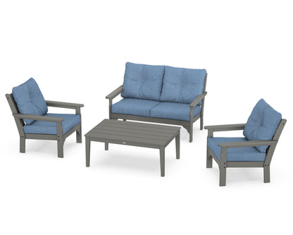 POLYWOOD Vineyard 4-Piece Deep Seating Set with Two Chairs and Loveseat in Slate Grey / Sky Blue