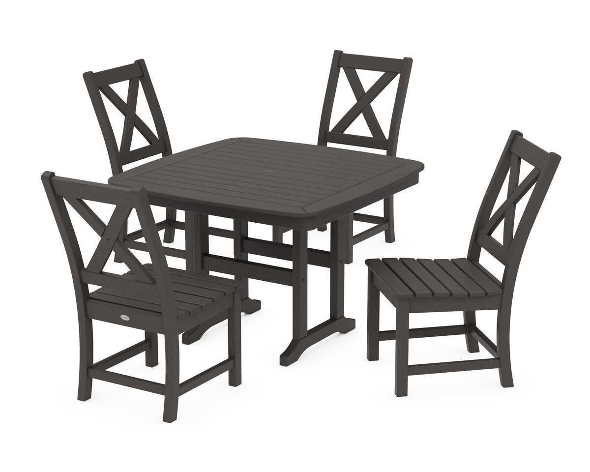 POLYWOOD Braxton Side Chair 5-Piece Dining Set with Trestle Legs - 44" Table in Vintage Coffee