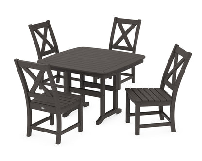 POLYWOOD Braxton Side Chair 5-Piece Dining Set with Trestle Legs - 44" Table in Vintage Coffee