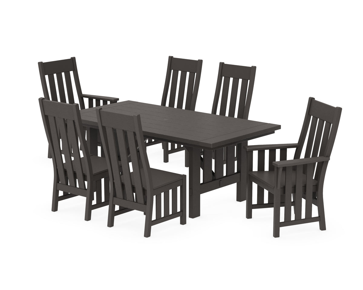 POLYWOOD Acadia 7-Piece Farmhouse Dining Set with Trestle Legs in Vintage Coffee