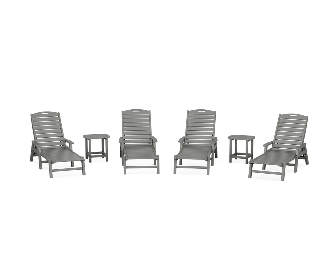 POLYWOOD Nautical Chaise 6-Piece Set with Arms in Slate Grey