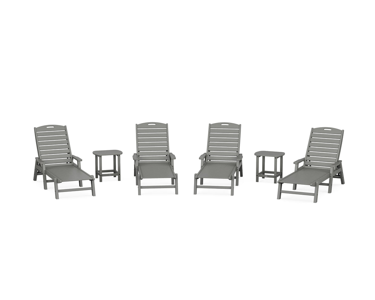POLYWOOD Nautical Chaise 6-Piece Set with Arms in Slate Grey