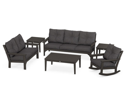 POLYWOOD Vineyard 6-Piece Deep Seating Set with Rocking Chair in Vintage Coffee / Ash Charcoal