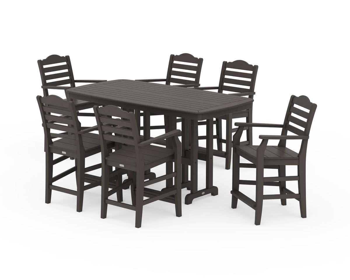 POLYWOOD Savannah Arm Chair 7-Piece Counter Set in Vintage Coffee