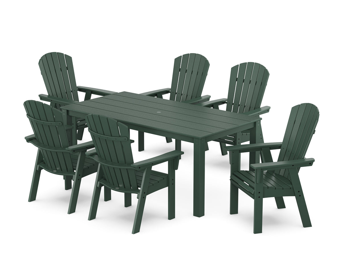 POLYWOOD Nautical Curveback Adirondack 7-Piece Parsons Dining Set in Green