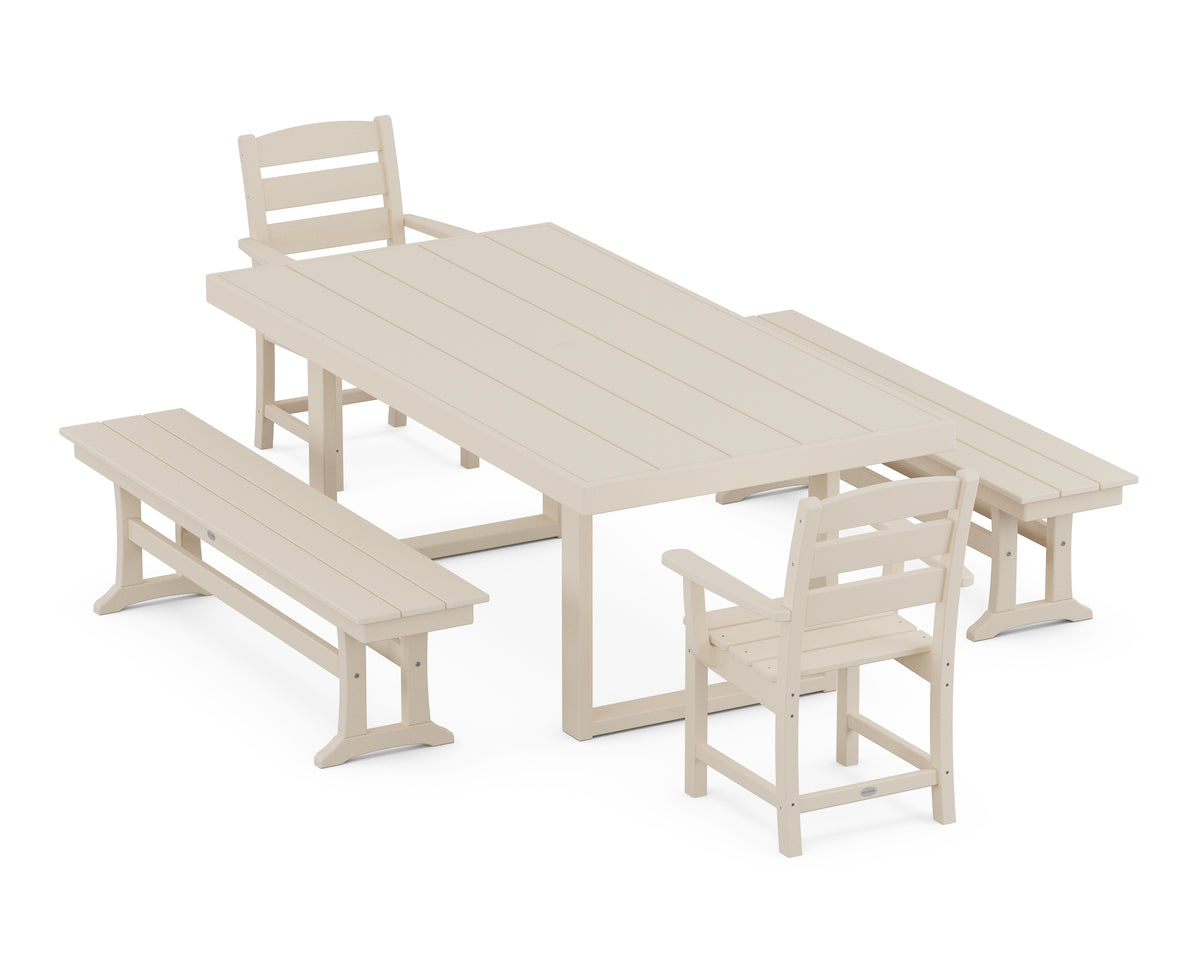 POLYWOOD Lakeside 5-Piece Dining Set with Benches in Sand