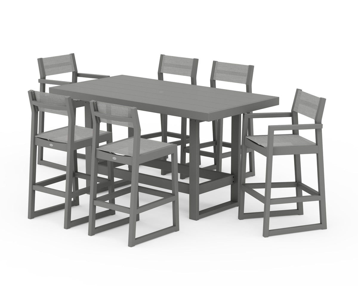 POLYWOOD EDGE Sling 7-Piece Bar Table Set in Slate Grey / Metallic