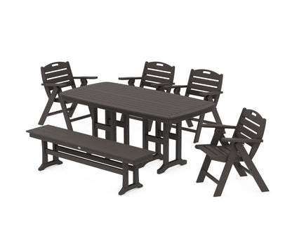 POLYWOOD Nautical Lowback 6-Piece Dining Set with Bench in Vintage Coffee
