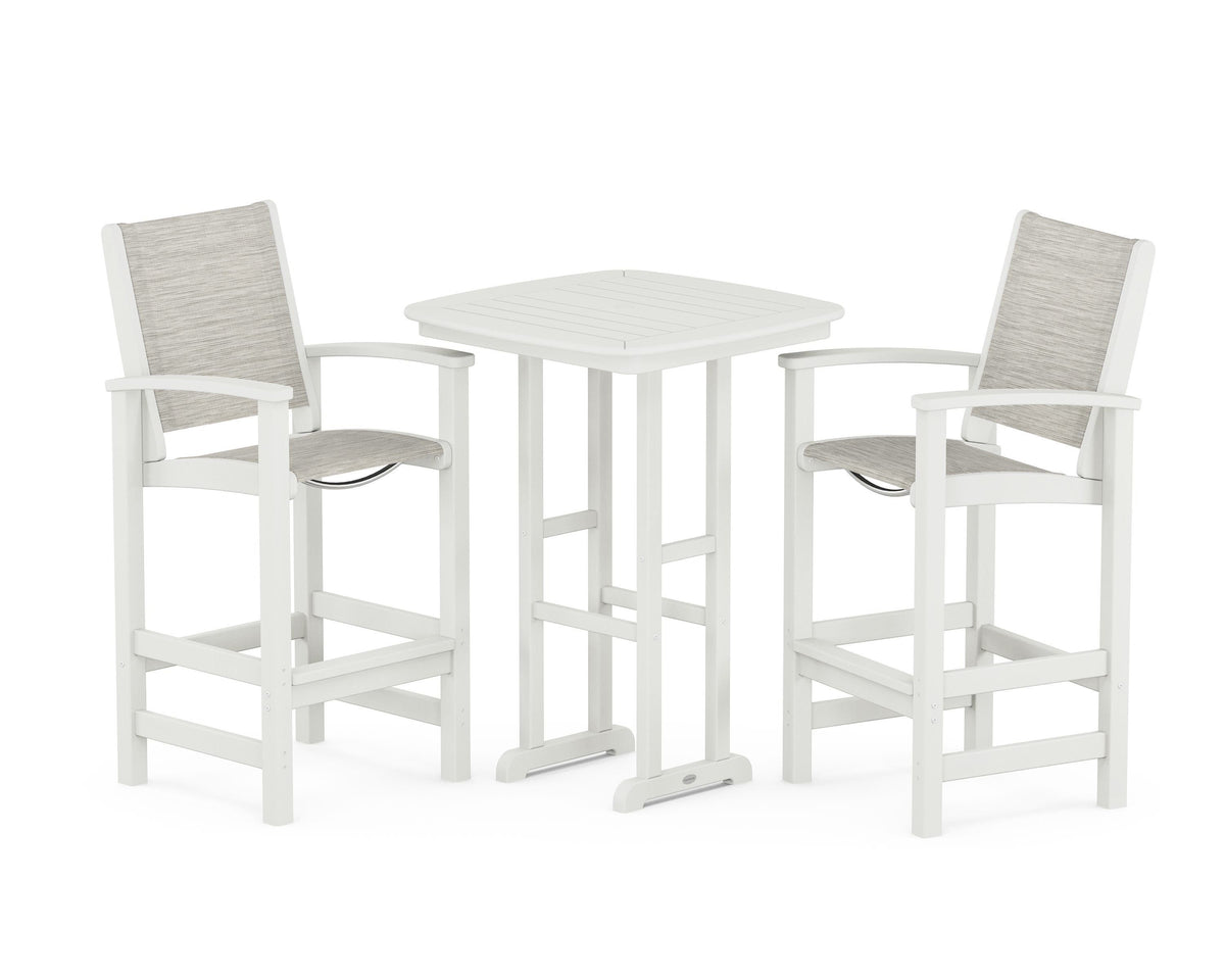 POLYWOOD Coastal 3-Piece Bar Set in Vintage White / Birch