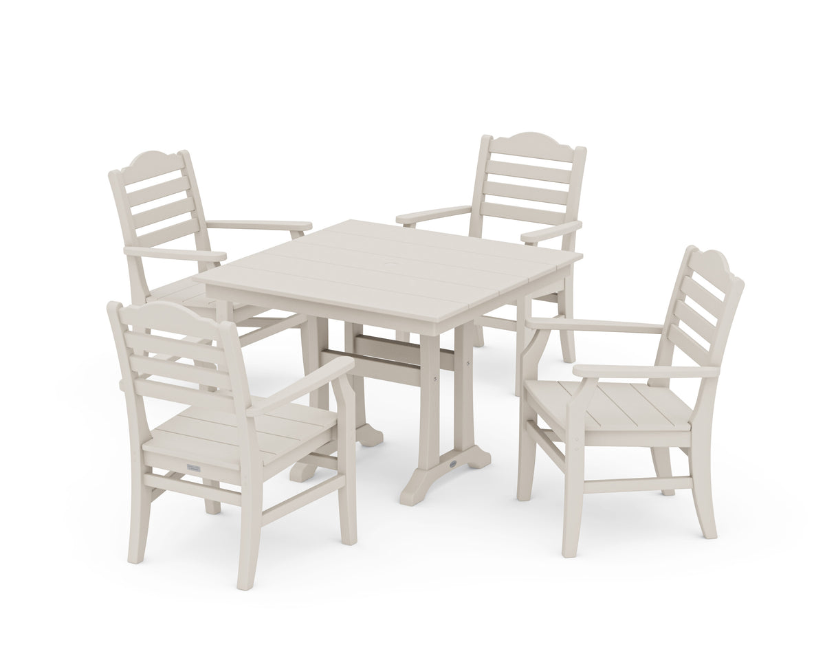 POLYWOOD Savannah 5-Piece Farmhouse Dining Set with Trestle Legs in Sand