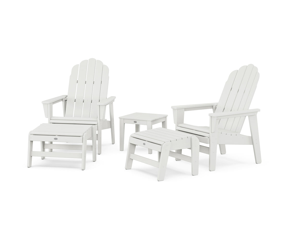 POLYWOOD 5-Piece Vineyard Grand Upright Adirondack Set with Ottomans and Side Table in Vintage White