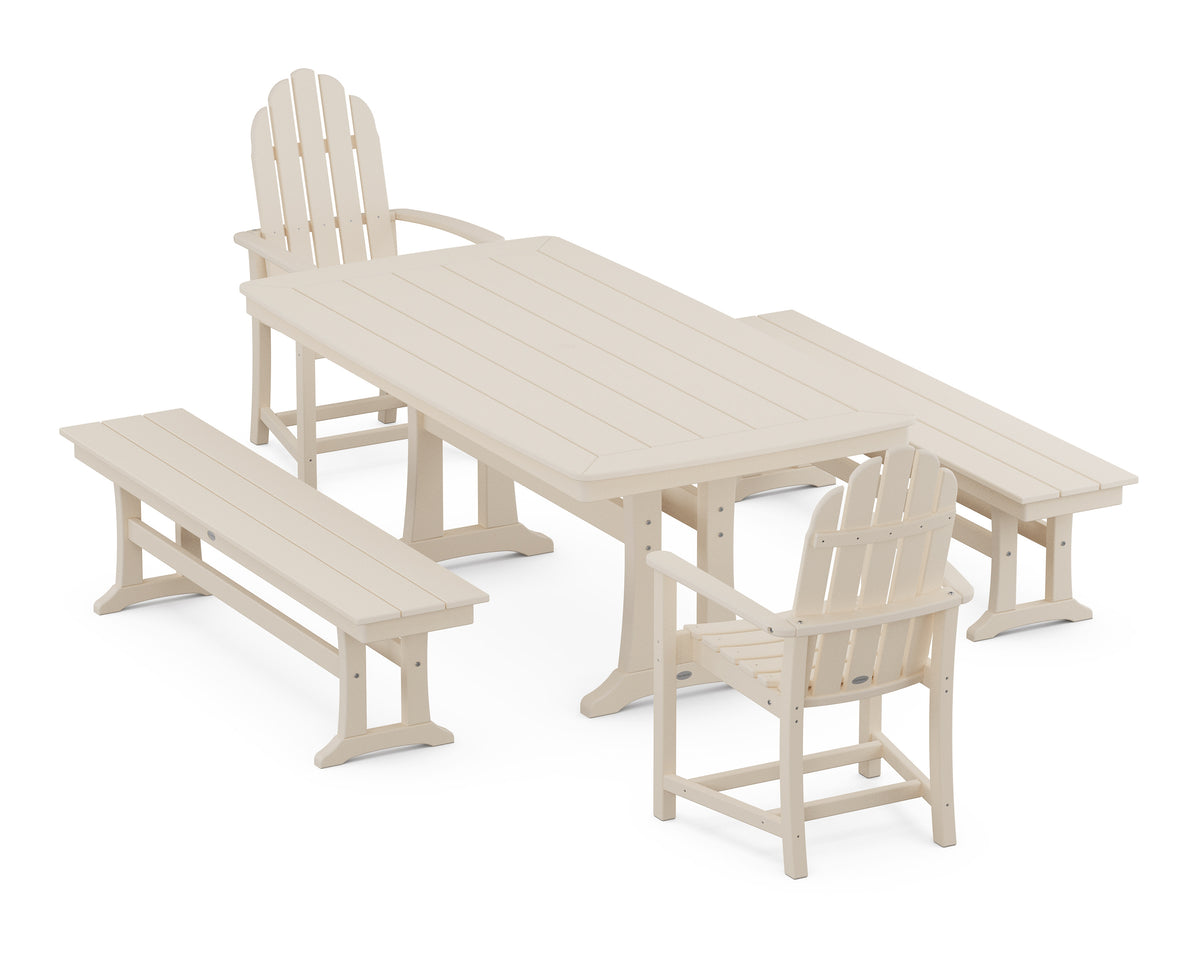 POLYWOOD Classic Adirondack 5-Piece Dining Set with Trestle Legs - 38" x 73" Table in Sand