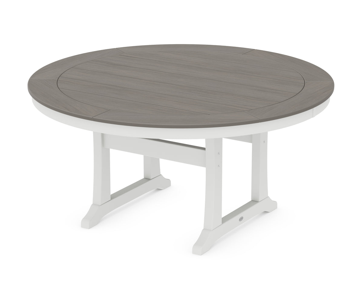 POLYWOOD Nautical Trestle 60" Round Dining Table in White / Driftwood