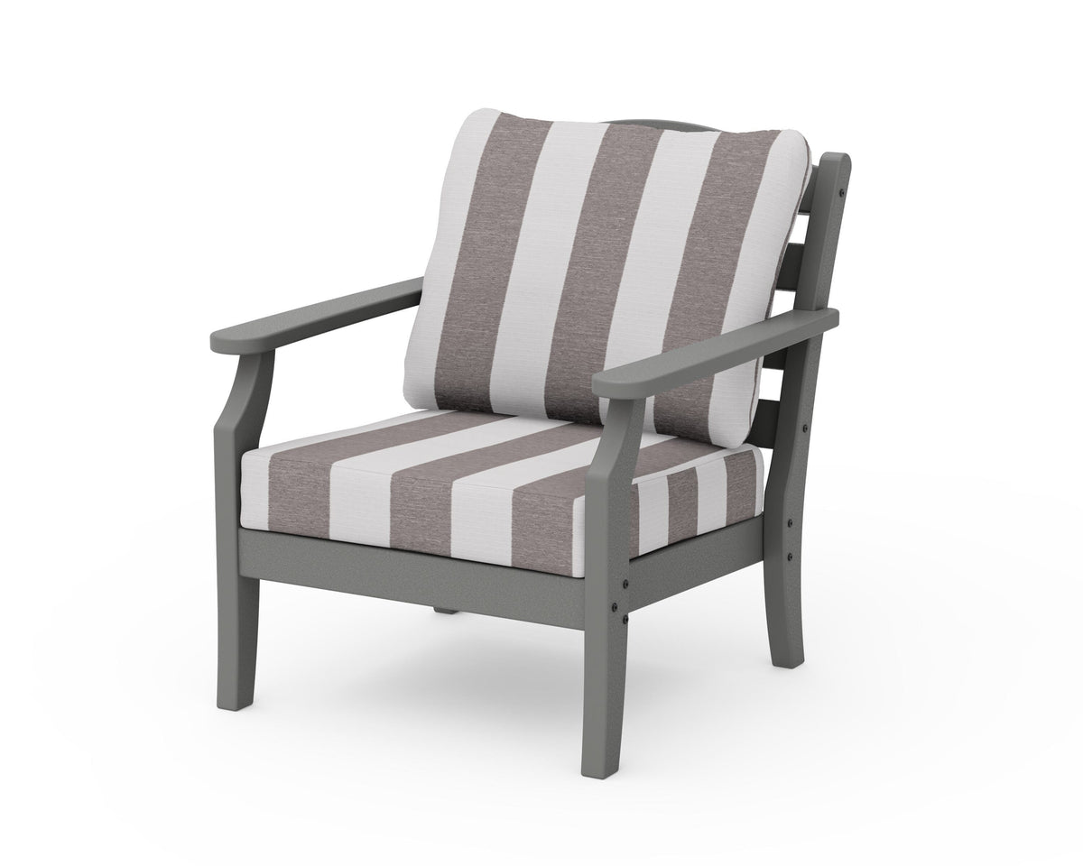 POLYWOOD Savannah Deep Seating Chair in Slate Grey / Cabana Stripe Grey Mist