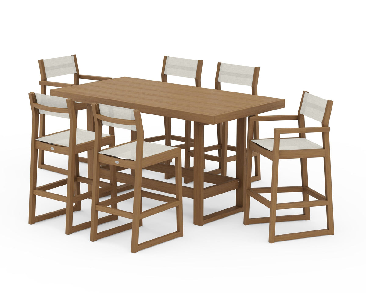 POLYWOOD EDGE Sling 7-Piece Bar Table Set in Natural / Parchment