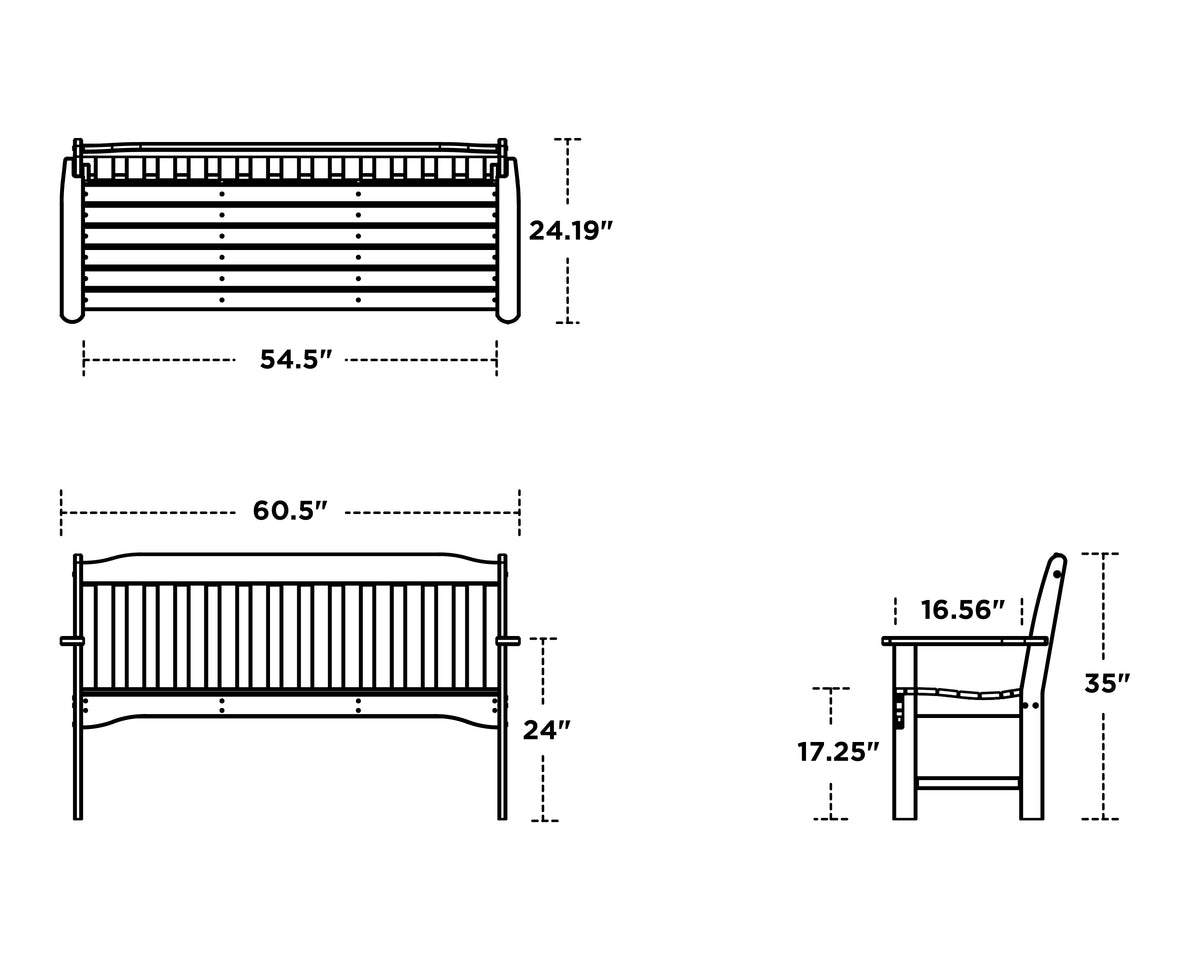 POLYWOOD Country Living 60" Garden Bench dimension drawing with width, depth and height measurements