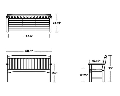 POLYWOOD Country Living 60" Garden Bench dimension drawing with width, depth and height measurements