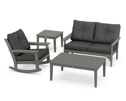 POLYWOOD Vineyard 4-Piece Deep Seating Rocker Set in Slate Grey / Spectrum Carbon