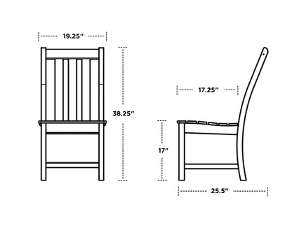 Technical drawing of a chair with dimensions labeled