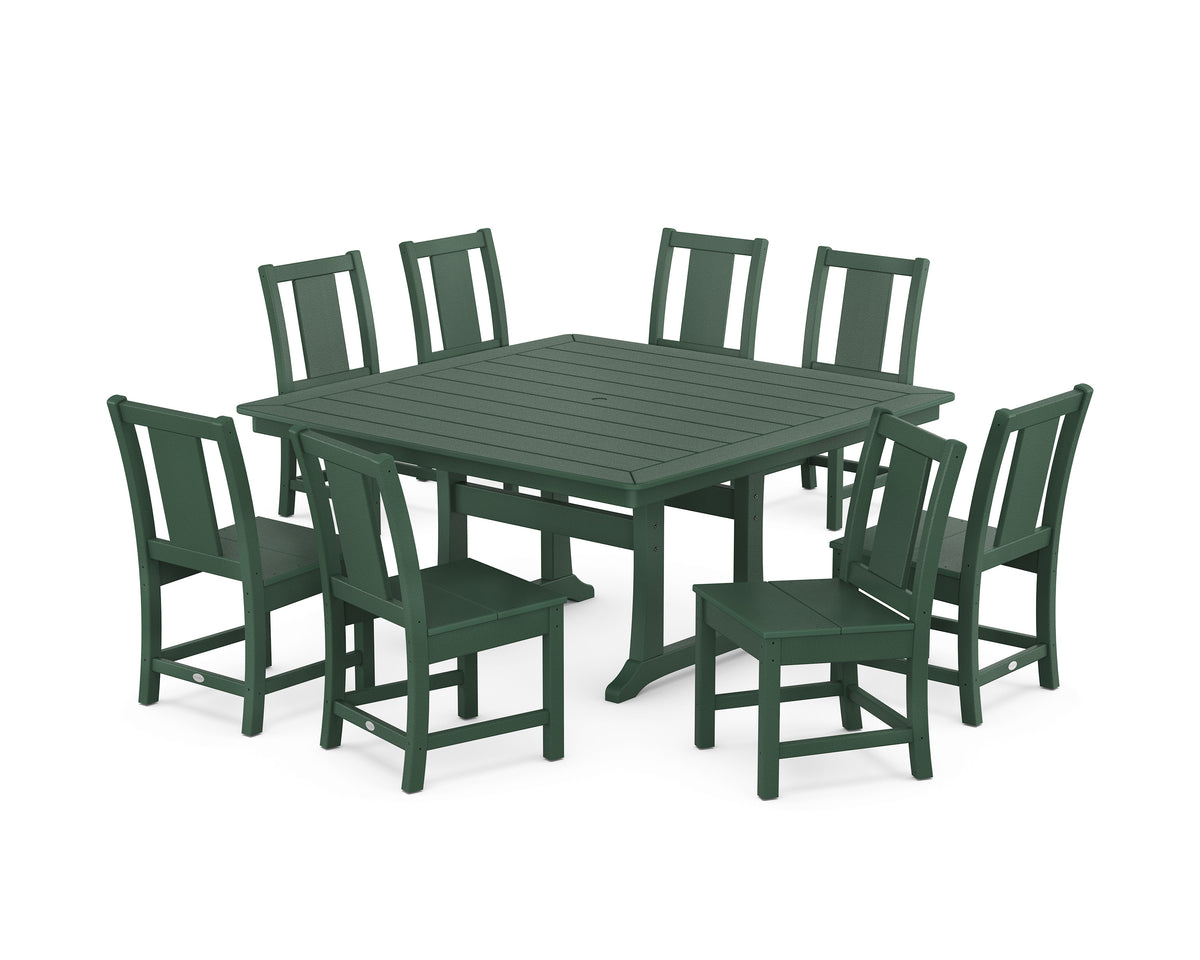 POLYWOOD Prairie Side Chair 9-Piece Square Dining Set with Trestle Legs in Green