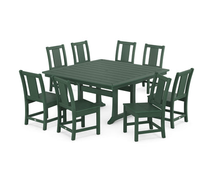POLYWOOD Prairie Side Chair 9-Piece Square Dining Set with Trestle Legs in Green