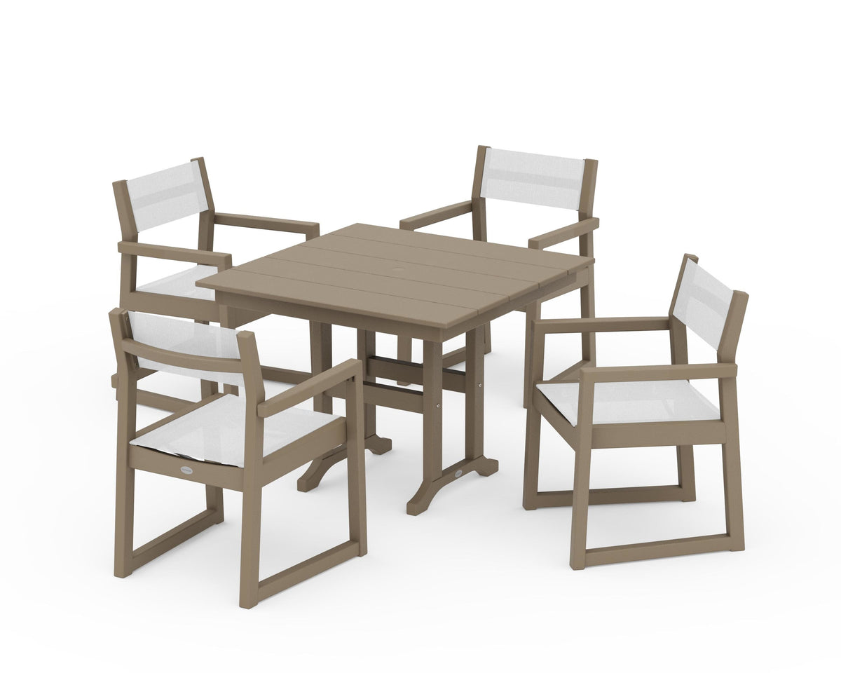 POLYWOOD EDGE Sling Arm Chair 5-Piece Farmhouse Dining Set in Vintage Sahara / White