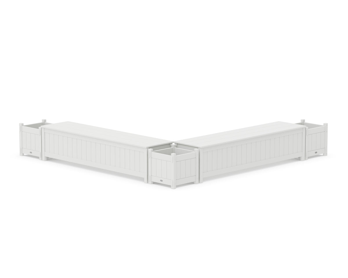 POLYWOOD 72" Vineyard L-Shaped Planter Storage Bench Corner Set in White