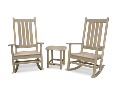 POLYWOOD Vineyard 3-Piece Rocking Chair Set with South Beach 18" Side Table in Vintage Sahara