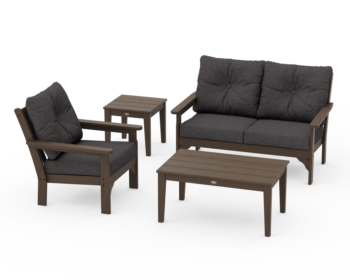 POLYWOOD Vineyard 4-Piece Deep Seating Set with 36" Coffee Table in Kona / Ash Charcoal