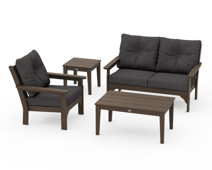 POLYWOOD Vineyard 4-Piece Deep Seating Set with 36" Coffee Table in Kona / Ash Charcoal