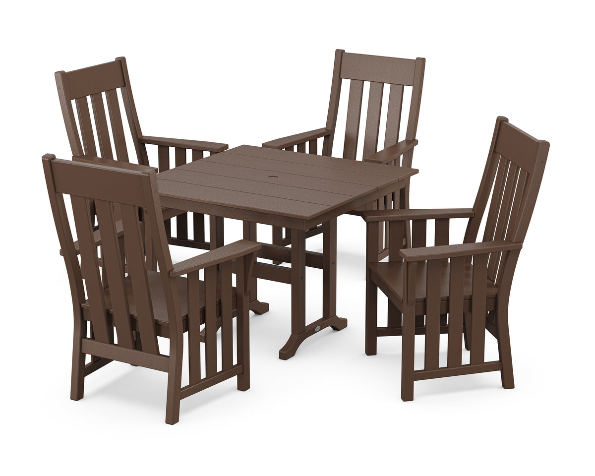 POLYWOOD Acadia 5-Piece Farmhouse Dining Set in Mahogany