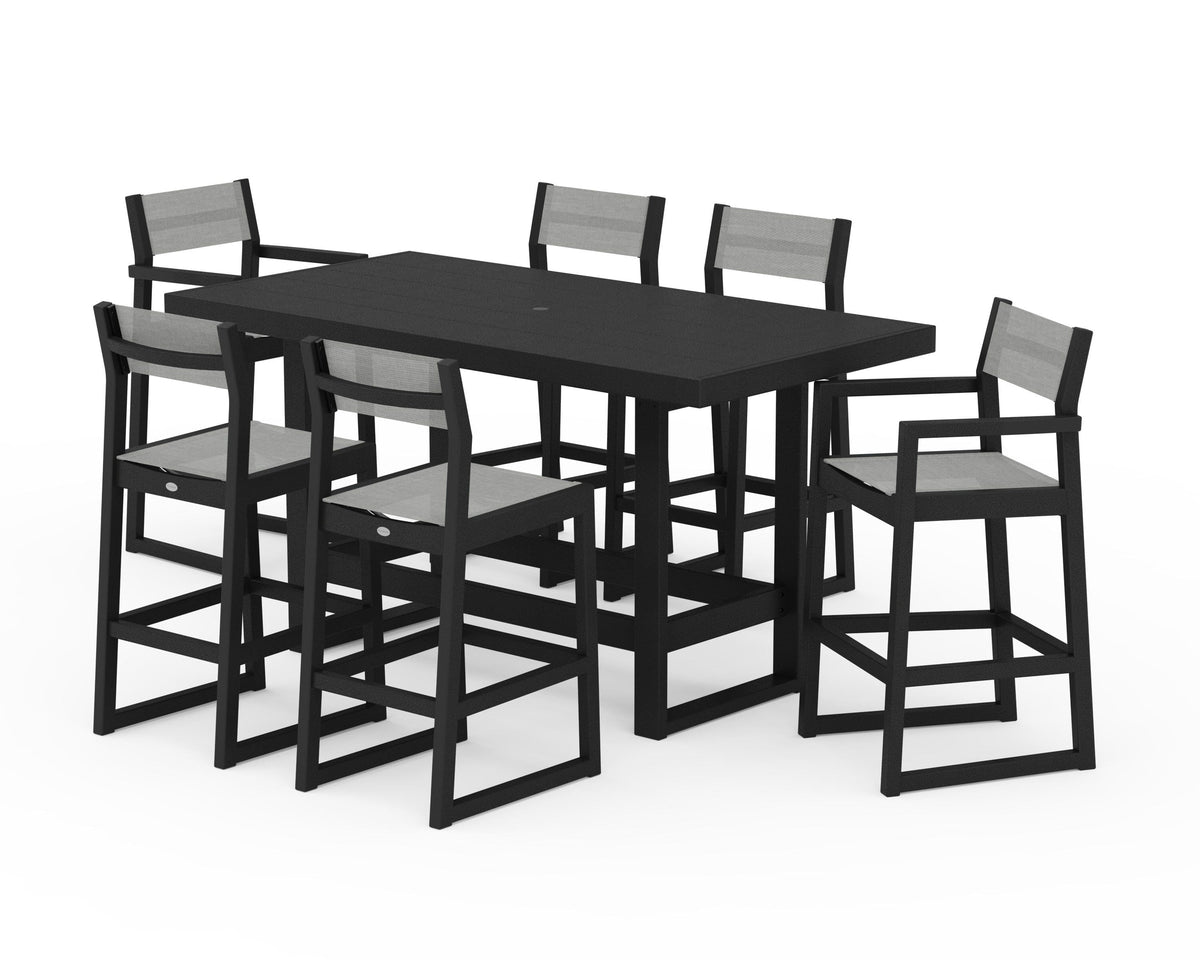 POLYWOOD EDGE Sling 7-Piece Bar Table Set in Black / Metallic
