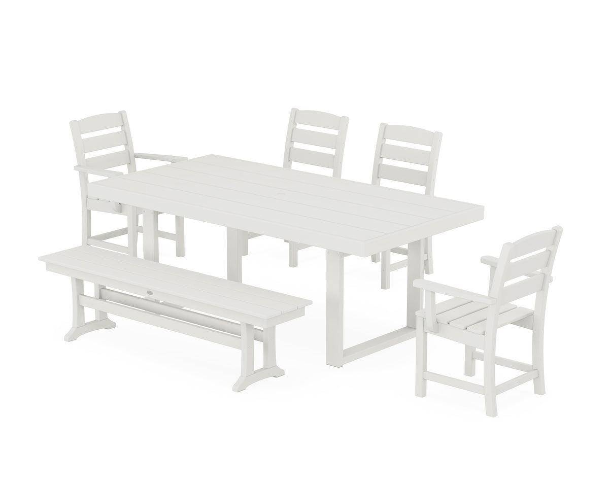 POLYWOOD Lakeside 6-Piece Dining Set with Bench - 39" x 78" Table in Vintage White