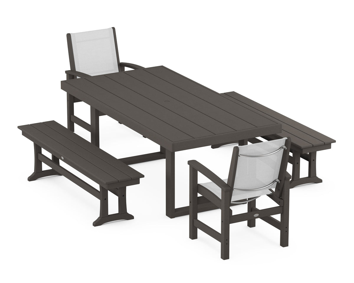 POLYWOOD Coastal 5-Piece Dining Set with Trestle Legs with EDGE 40" x 78" Dining Table in Vintage Coffee / White