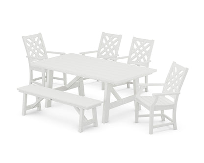 POLYWOOD Wovendale 6-Piece Rustic Farmhouse Dining Set with Bench in White