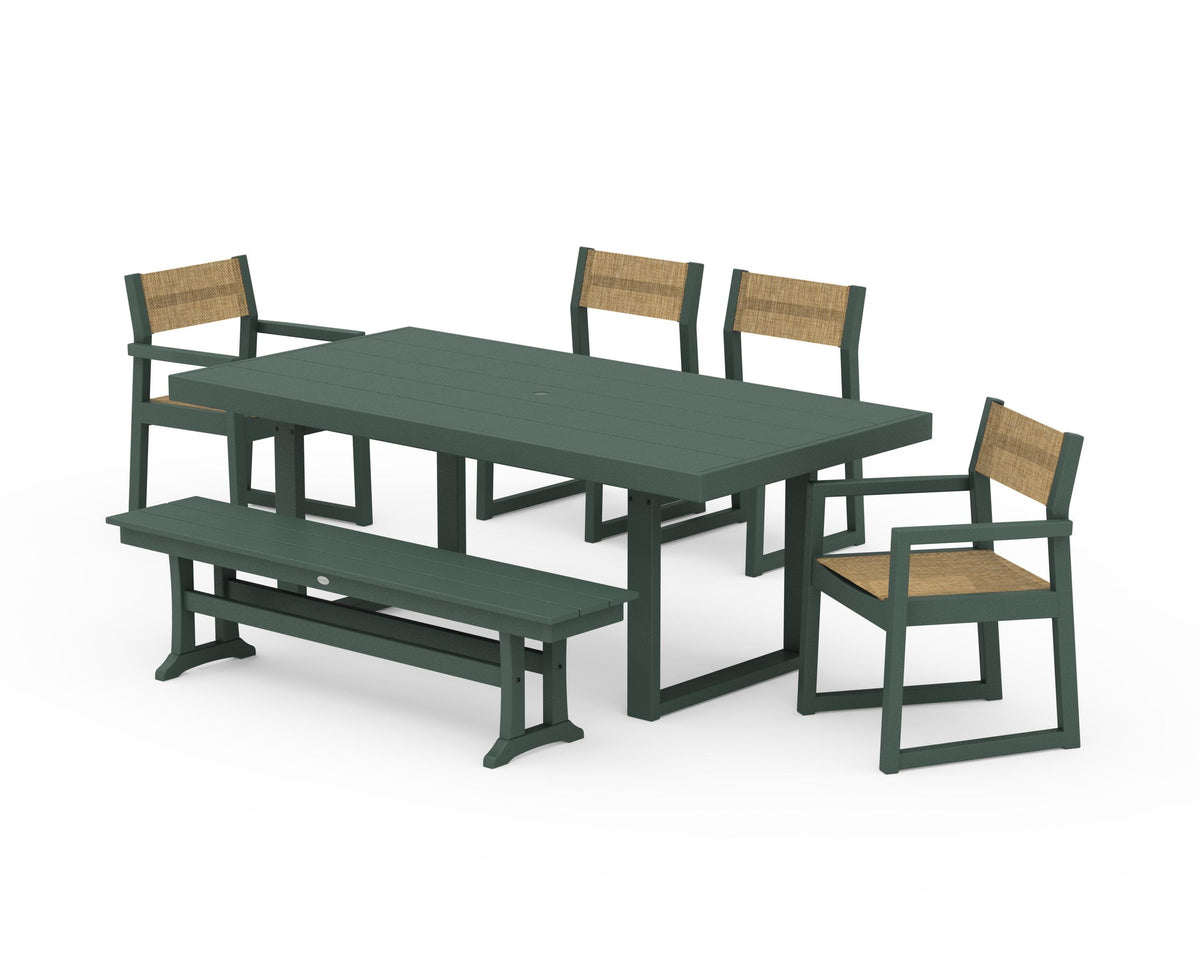 POLYWOOD EDGE Sling 6-Piece Dining Set with Bench in Green / Burlap
